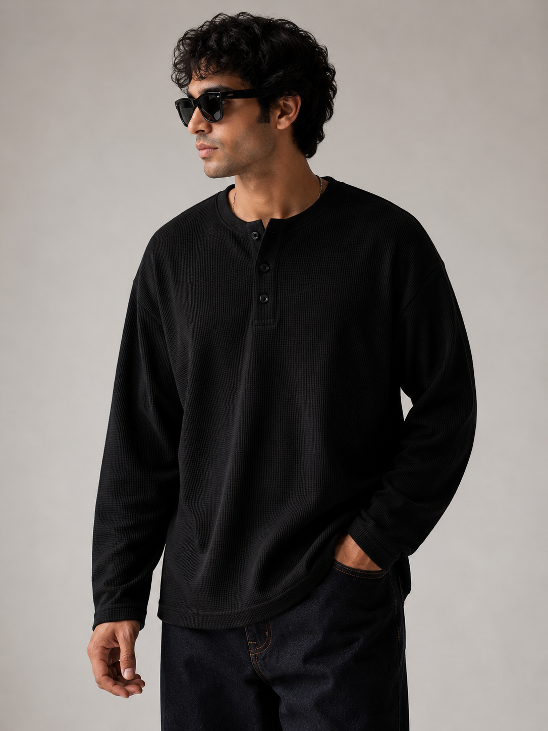 Henley Waffle Knit T-Shirt