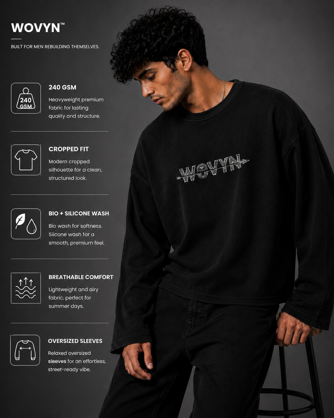 Waffle Oversized Tee – Full Sleeve