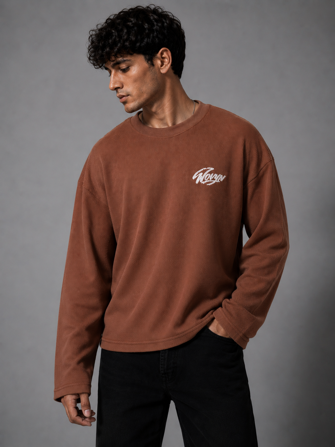 Waffle Oversized Tee – Full Sleeve