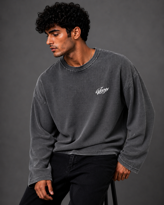 Waffle Oversized Tee – Full Sleeve