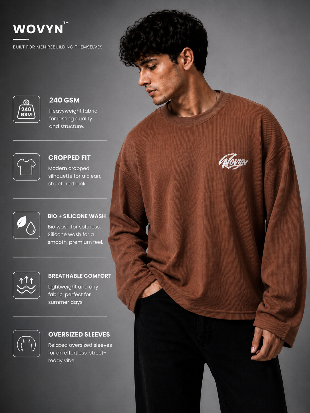 Waffle Oversized Tee – Full Sleeve