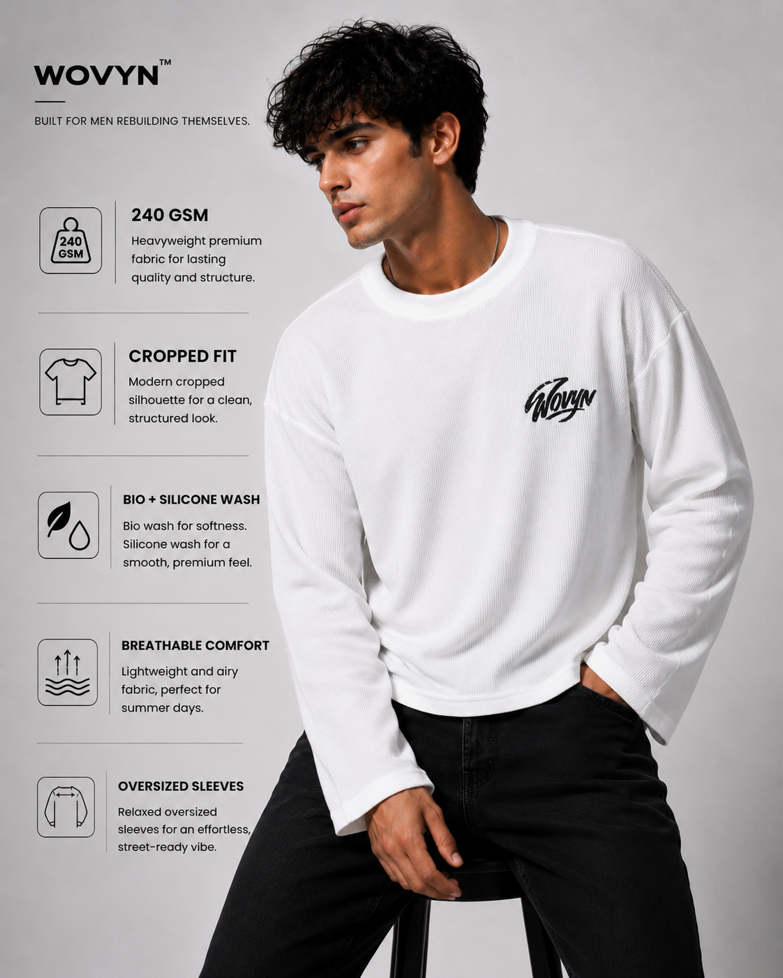 Waffle Oversized Tee – Full Sleeve