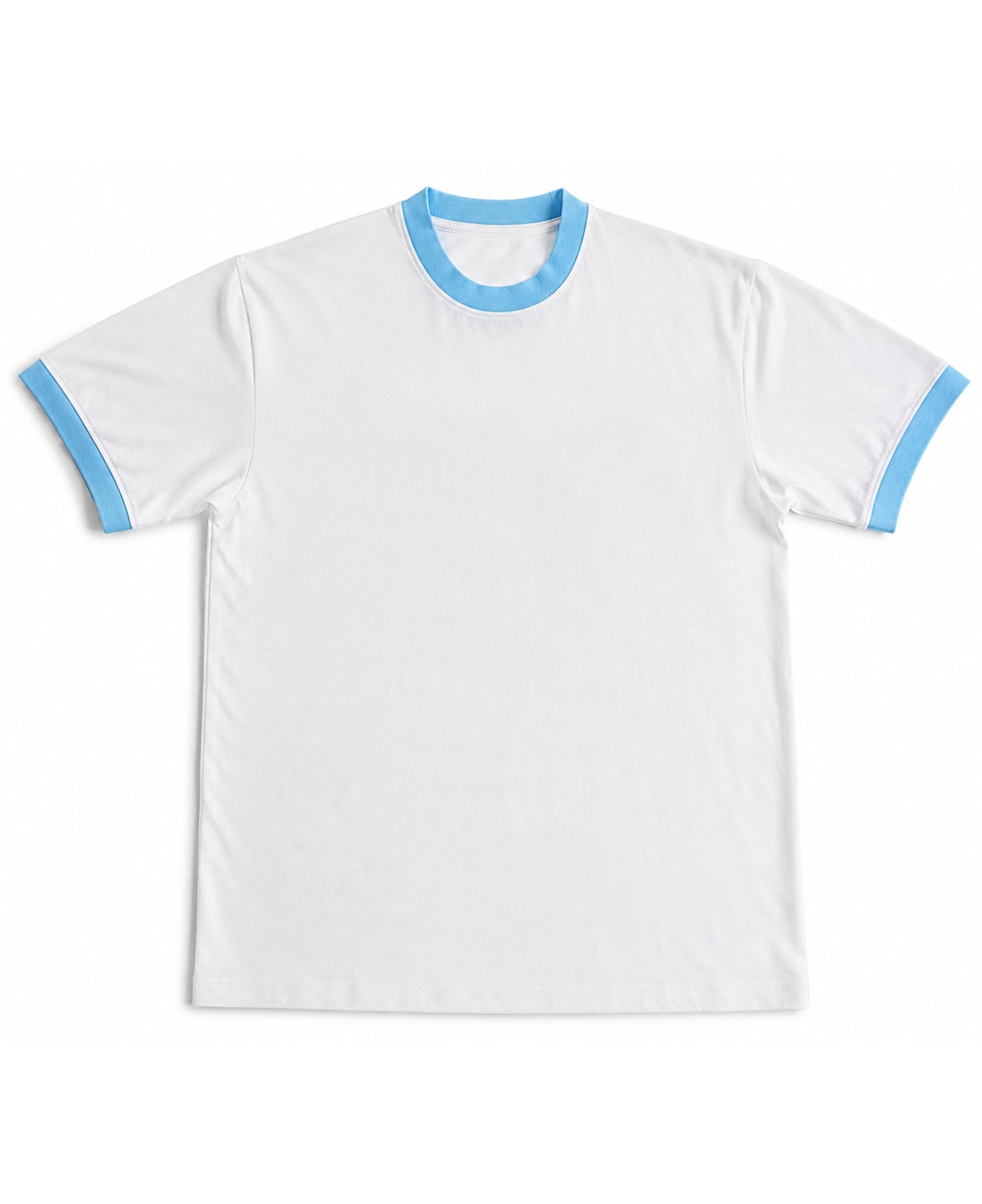 White & Sky Blue Ringer Tee Front
